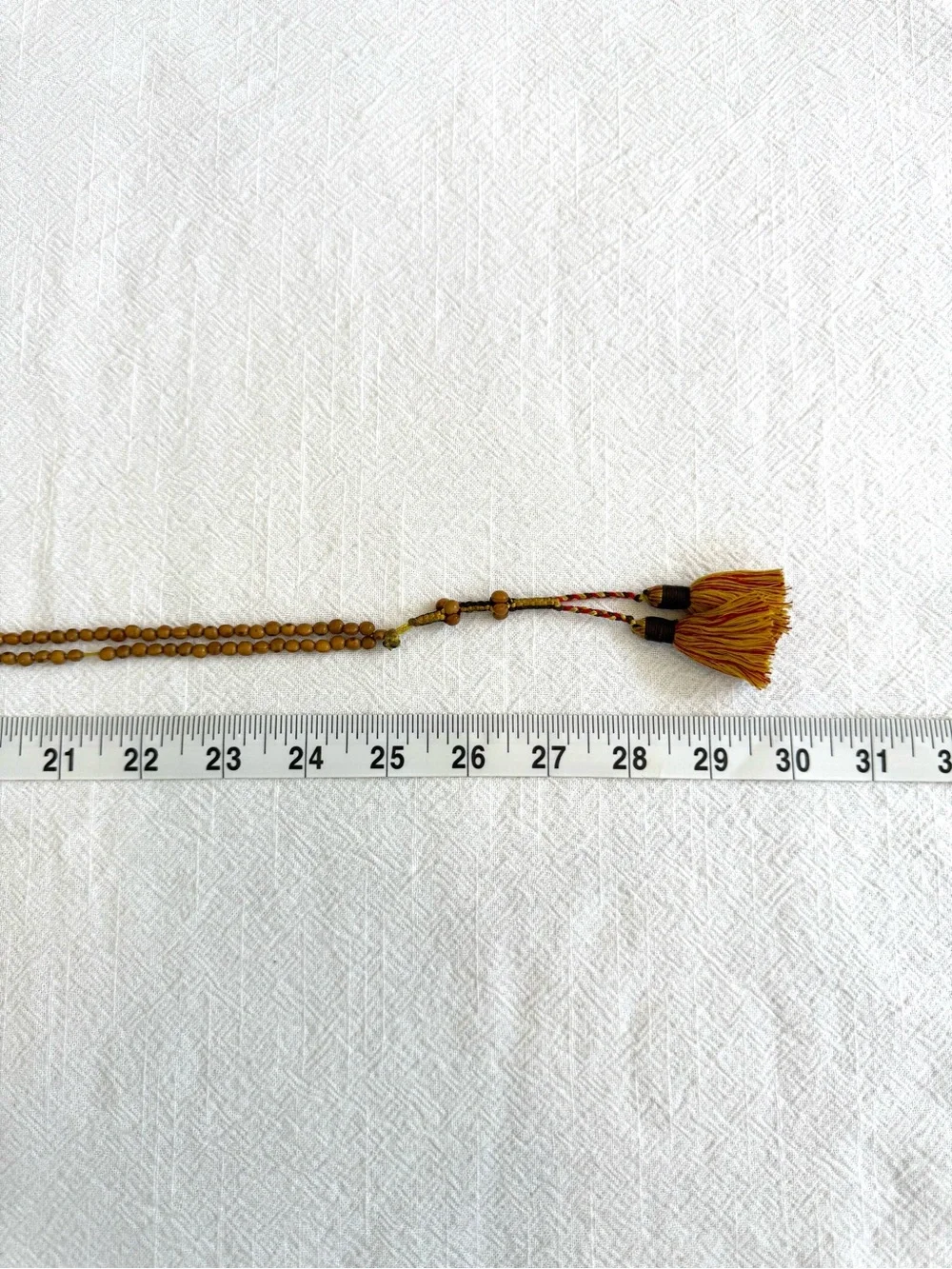 Meditation Beads: Knotted Chord with Small Beaded Sections and Tassels.